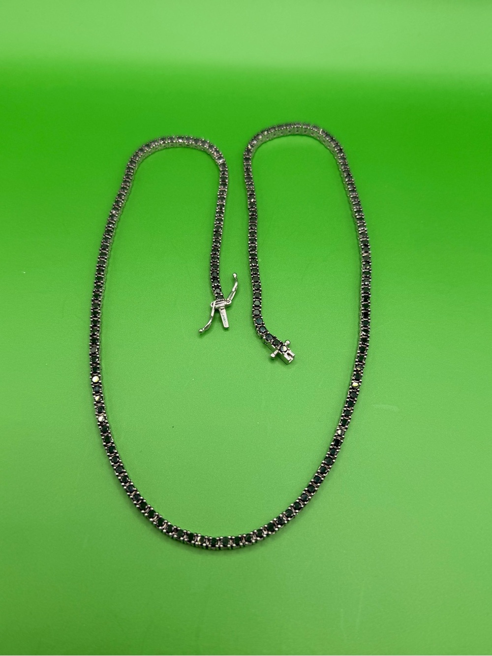 925 Sterling Silver Black Diamond Unisex Tennis Necklace 20”.